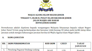 We did not find results for: Jawatan Kosong Di Majlis Agama Islam Negeri Johor Tarikh Tutup 30 Disember 2019 Jawatan Kosong Kerajaan 2020 Terkini