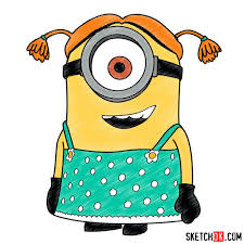 How to draw a minion kevin step by step easy for kids. How To Draw Minion Stuart Dressed As A Girl Sketchok Easy Drawing Guides