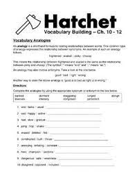 Hatchet Vocabulary Building Activities Hatchet Vocabulary Word Analogies Spelling Bee Words