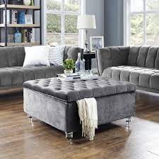 The humblenest famers market tufted linen cushion baluster leg coffee table ottoman adds style and storage to your space. Inspired Home Saige Grey Velvet Tufted Square Acrylic Leg Cocktail Table Storage Ottoman On15 02gr Hd The Home Depot Storage Ottoman Coffee Table Square Storage Ottoman Storage Ottoman