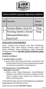 Jabatan kerja raya yang berada dalam penurunan kementerian kerja raya malaysia yang rasional untuk membina, membangun dan menjaga infrastruktur awam di malaysia seperti laluan persekutuan dan negeri. Jawatan Kosong Terbaru Di Jabatan Kerja Raya Jkr 31 Mei 2016