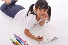 Coloring pages of little girls. Cute Little Girl Doing Homework Reading A Book Coloring Pages Stock Photo Picture And Royalty Free Image Image 147237507