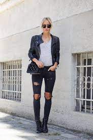 Black Ripped Jeans Faux Leather Jacket Joliejanine Com