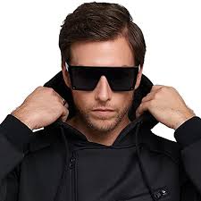 DONNA Cool Unisex Over d Flat Top Sunglasses Square Aviator Shades D89  Glossy Black, M: Buy Online at Best Price in Egypt