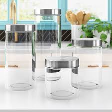 Each canister is stunning and unique and together creates a set rich in varying textures, patterns, and shapes. Wayfair Basics Boyette 4 Piece Round Screw Top Glass Kitchen Canister Set Reviews Wayfair