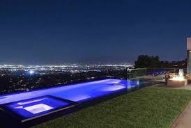 Hollywood Hills Vanishing Edge Swimming Pool Nighttime Over Downtown Los Angeles Skyline Slot Overflow Pool Infinity Edg Overflow Pool Luxury Pools Spa Pool