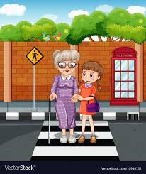 Girl And Old Lady Crossing The Road Download A Free Preview Or High Quality Adobe Illustrator Ai Eps Pdf And High Reso Road Vector Vector Free Creative Kids