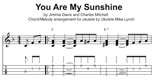 Chorus d you are my sunshine d my only sunshine g you make me happy d when skys are grey g you'll never know, dear d g how much i love you d a d please dont take my sunshine away riff. You Are My Sunshine Solo Ukulele Chord Melody Arrangement By Ukulele Mike Lynch Included In The New 52 Song Chord Melody Ebook Now Reduced To Just 20 00 Ukulele Mike Lynch All Things Ukulele