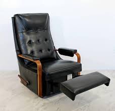 American Mid Century Modern Vintage Classic Lazy Boy Rocker Recliner Walnut Leather 1960s For Sale Rocker Recliners Recliner Reclining Rocking Chair
