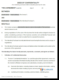 This deed of absolute sale is made, executed and entered into by: Deed Of Confidentiality Template For Sale Of Business