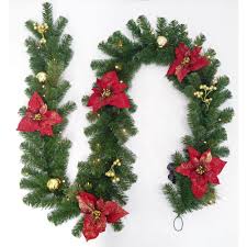 Home Accents Holiday 9 Ft Pre Lit Led Glittered Poinsettia Artificial Christmas Garland With 35 Lights Christmas Greenery Pre Lit Garland Outdoor Light Bulbs