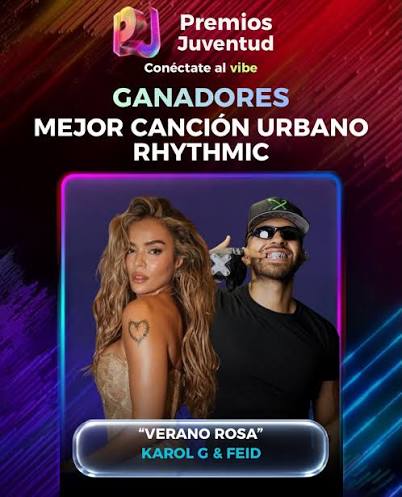 Karol G & Feid se llevan el premio a Mejor Canción Urbano Rhythmic con “Verano Rosa”. 🌴💖 #viral #feid #karolg #premiosjuventud