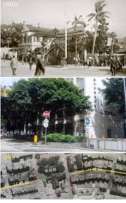 1910s年 2019年6月3日平行時空100多年 尋找 油麻地警署第一代 位置 警署設計t字形建於1873年 今 梁顯利社區中心位 當年警署在榕樹頭旁中間位 使上海街分開兩段 到1958年拆了油痳地警署第一代先可直通行車路 歴史時空