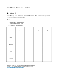 Critical Thinking Logic Puzzles Worksheets