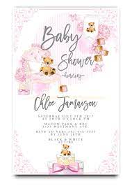Baby Shower Invitation Pink Teddy Bear Gift Boxes Baby Shower Invitations Teddy Bear Baby Shower Invitations Baby Shower Invites For Girl