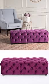 Purple Tufted Velvet Fabric Ottoman Bench Ottoman Bench Bedroom Decor Ottoman Decor