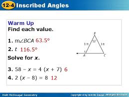 Unit 10 circles homework 5 inscribed angles : 12 4 Inscribed Angles Warm Up Lesson Presentation
