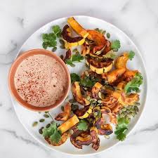 Roasted Delicata Squash With Chipotle Almond Sauce Easy Appetizer Recipes Delicata Squash Appetizers Easy