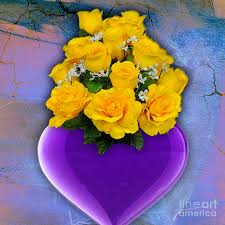 Download 9,600+ royalty free yellow roses vector images. Purple Heart Vase With Yellow Roses Mixed Media By Marvin Blaine
