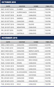 Print nascar cup series racing schedule with dates, time, location, and tv station listed. Vancouver Canucks Release 2016 17 Nhl Schedule Sportsnet Ca