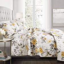 This quilt set is reversible so that you can quickly and easily change cozy line home fashions. Lush Decor Penrose Floral Cotton Reversible Quilt Full Queen Yellow Gray 3 Pc Set Walmart Com Walmart Com