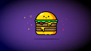 An occasional ding, scratch, tear, curling seam. Painted Cheerful Hamburger On A Purple Background Desktop Wallpapers 1920x1080