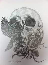 Tattoo Design Pencil On Paper A4 Skull Bird Roses Skulls Drawing Skull Tattoo Drawing Sketches