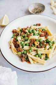 Pea Pasta With Chorizo Spicy Sausage Recipe Chorizo Pasta Chorizo Recipes Dinner Pasta Dishes