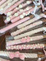 Its A Girl Pink Chocolate Covered Pretzel Rods 1 Doz Baby Shower Girls Shower Baby Shower Pink Chocolate Chocolate Covered Pretzel Rods Baby Shower Cakes Girl