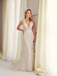 Enchanting By Mon Cheri 217109 Plunging Neck Informal Wedding Dress Mon Cheri Wedding Dresses Informal Wedding Dresses Fit And Flare Wedding Dress