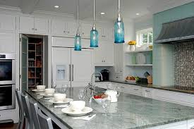 turquoise light filled kitchen interior