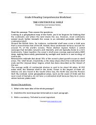 Continental Shelf Eighth Grade Reading Worksheets Reading Comprehension Worksheets Comprehension Worksheets 8th Grade Reading