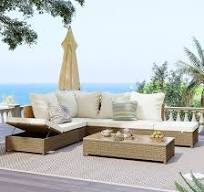 Patio 3-Piece Rattan Sofa Set All Weather PE Wicker Sectional Set with  Adjustable Chaise Lounge Frame and Tempered Glass Table, Natural Brown+  Beige ...
