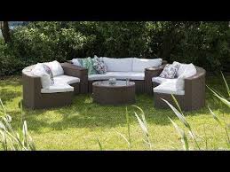 Lounge Set Rattan Hellbraun 9 Sitzer Rund Auflagen Weiss Severo Garten Essgruppe Outdoor Sofa Sitzlounge Garten