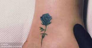 Blue rose tattoo on foot. Blue Rose Tattoo On The Ankle