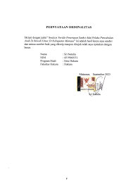 ANALISIS YURIDIS PENERAPAN SANKSI ADAT PELAKU PENCABULAN ANAK DI BAWAH UMUR  DI KABUPATEN MAMASA SRI NATALIA NIM : 4519060151 SKR