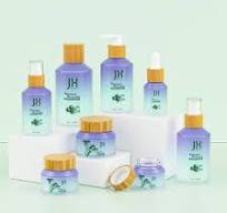Customized Gradient Blue Purple Cosmetic Packaging Glass Bottle and Jar  with Bamboo Spray Lotion Toner Pump
