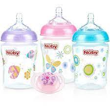Nuby 3 Pack Natural Touch 9 Oz Printed Baby Bottles With Comfort Orthodontic Pacifier Girl Bpa Free Girl Baby Bottles Baby Bottles Best Baby Bottles