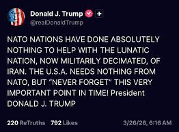 LATEST: Trump said that “NATO nations have done NOTHING” And he will not forget in this very important point in time. #Trump #USA