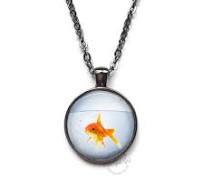 Goldfish Necklace Pendant - Gold Fish in Fish Bowl Jewelry ...