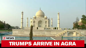 The arabic calligraphy from the holy quran and motifs of entwined flowers, leaves and vines spiraling down its niches. Us President Donald Trump First Lady Melania Arrive At Taj Mahal In Agra Youtube