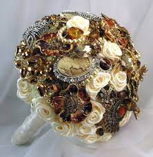 Autumn Jeweled Wedding Bouquet Ivory Amber And Chocolate Deposit On A Made To Order Bouquet 75 Bridal Brooch Bouquet Diy Bridal Bouquet Brooch Bouquet Diy