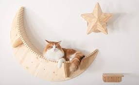 amazon myzoo luna キャットステップ 単品 おもちゃなし キャットタワー 壁付け キャットツリー 三日月型 木製 無垢材 myzoo キャットタワー 通販 キャットツリー ねこ インテリア 猫の家具