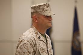 File:U. S. Marine Master Sergeant Gary Black, S-3 Operations Chief,  Logistics Operations School, Marine Corps Combat Service Support Schools,  stands at attention during the reading of "The Watch" during his  130607-M-GJ479-011.jpg