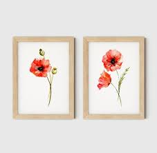 Red Poppy Wall Art Print Botanical Print Set Of 2 Red Etsy Flower Wall Art Poppy Wall Art Botanical Prints