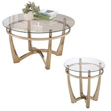 Orlando Ii 2 Piece Round Glass Top Coffee Table And End Table Set In Champagne Walmart Com Walmart Com