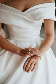 Maggie sottero wedding dress oyster (silver) size 10 satin. Off The Shoulder Satin Ball Gown Wedding Dress With Beaded Appliques T Loveangeldress
