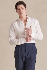 Ivory Cutaway Collar Standard Fit Linen Shirt – New and Lingwood - Product from New and Lingwood