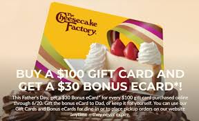 Enjoy free slices of cheesecake at the cheesecake factory in november. Expired The Cheesecake Factory Buy 100 Gift Card Get 30 Bonus Card Free Ends 6 20 21 Gc Galore