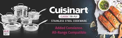 Cuisinart contour stainless steel cookware set. Amazon Com Cuisinart Tps 10 10 Piece Classic Tri Ply Stainless Steel Cookware Set Pc Silver Home Kitchen